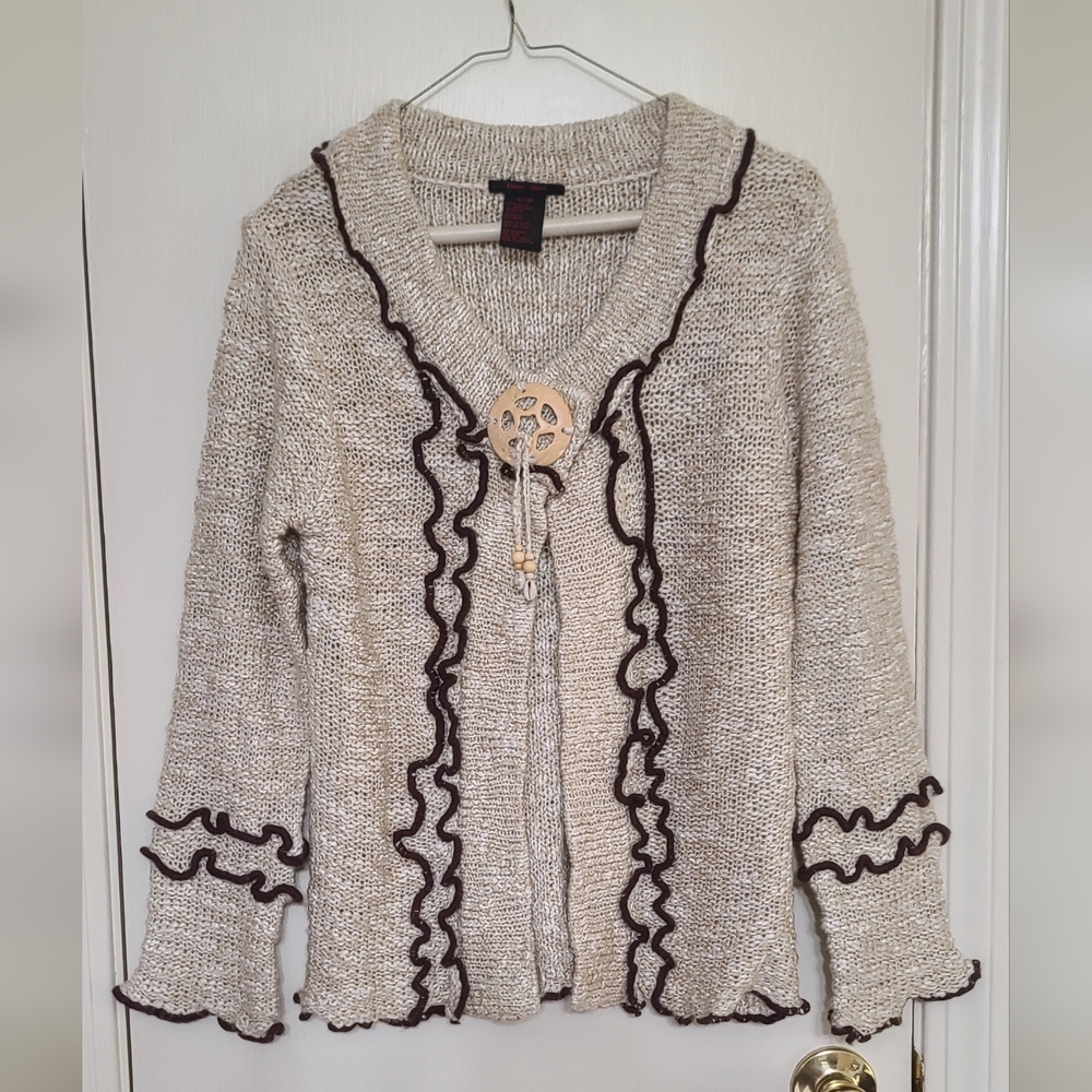 Alison Sheri Chic Beige Ruffled Cardigan